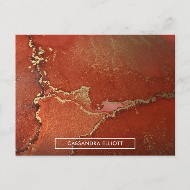 Abstract Red & Gold Alcohol Ink Liquid Art Postcard (Front)