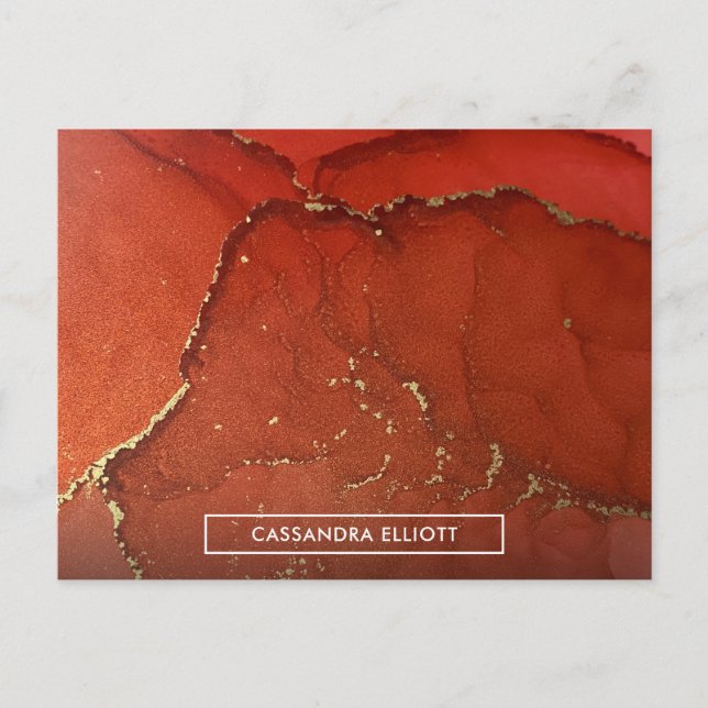 Abstract Red & Gold Alcohol Ink Liquid Art Postcard (Front)
