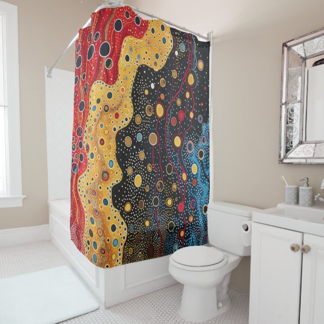Abstract Red, Gold and Black Shower Curtain (In Situ)