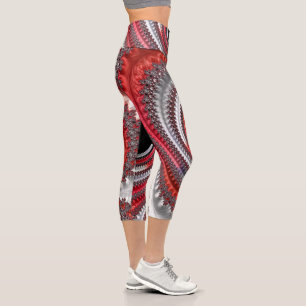 Abstract Red Gradient Spiral Fractal Capri Leggings