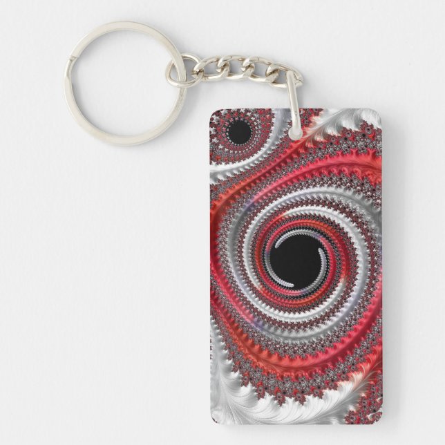Abstract Red Gradient Spiral Fractal Key Ring (Front)