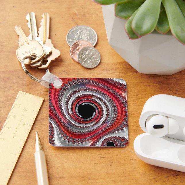 Abstract Red Gradient Spiral Fractal Key Ring (Desk)