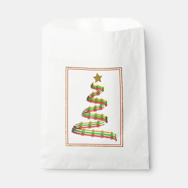 Abstract Red, Green, and Gold Christmas Tree Favour Bags (Front)