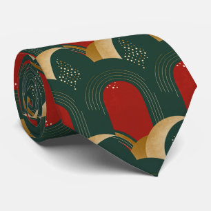 Abstract Red, Green and Gold Tie