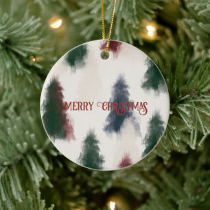 Abstract Red Green Cream Christmas Trees Ceramic Tree Decoration