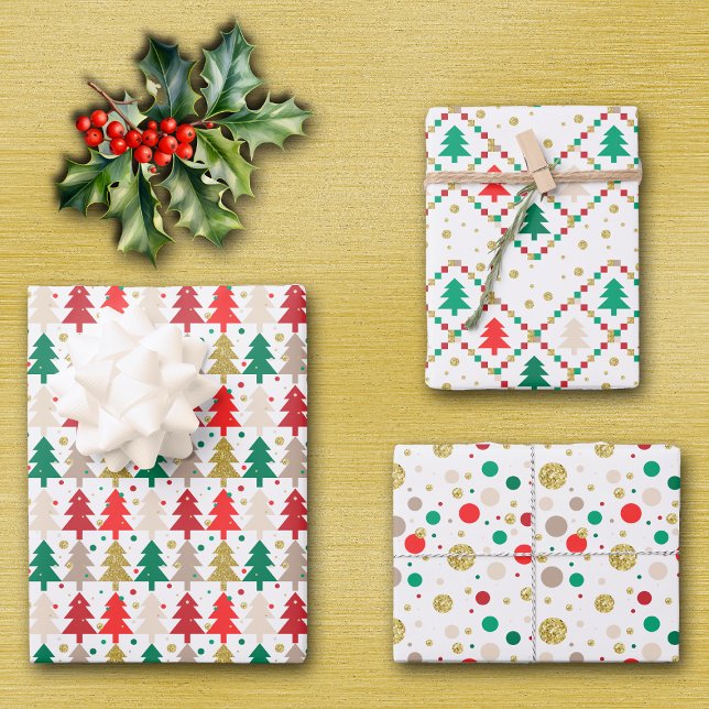 Abstract Red Green Gold Christmas Tree Circles Wrapping Paper Sheet (Creator Uploaded)