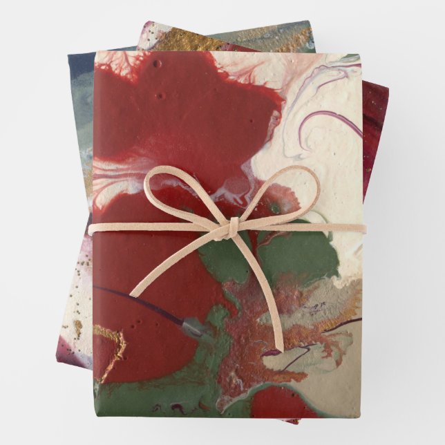 Abstract Red Green Gold Christmas Winter Wrapping Paper Sheet (In situ)