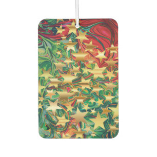 Abstract Red Green Gold Stars Festive Christmas Car Air Freshener