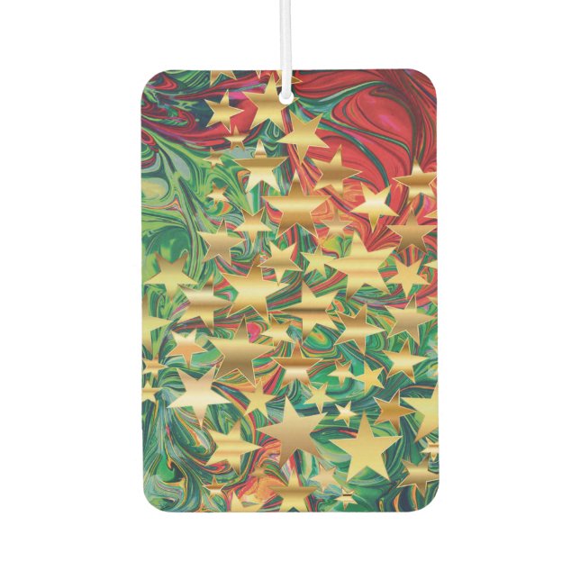 Abstract Red Green Gold Stars Festive Christmas Car Air Freshener (Front)