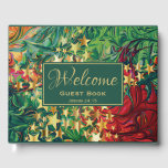Abstract Red Green Gold Stars Personalised WELCOME Guest Book<br><div class="desc">Keep the memories of your special gatherings alive by collecting your guests' thoughts in this vibrantly coloured Guest Book. The shades of red and green plus faux gold stars mean that this can be seen as a non-traditional Christmas design. The placeholder GUEST BOOK and JOSHUA 24:15 Scripture verse are customisable,...</div>