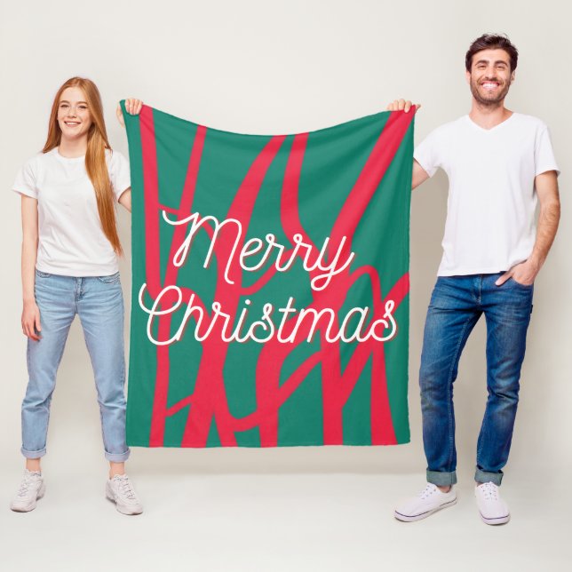 Abstract Red Green Personalized Merry Christmas Fleece Blanket (In Situ)