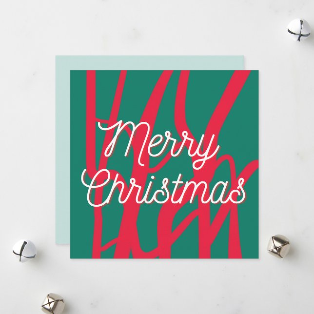 Abstract Red Green Personalized Merry Christmas Holiday Card (Creator Uploaded)