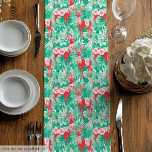 Abstract red green preppy Christmas table runner