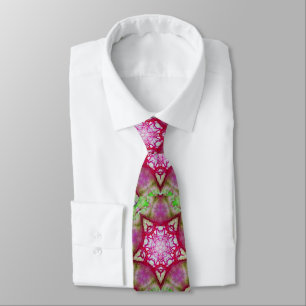 ABSTRACT RED GREEN RED STARS  Fractal Geometric Tie
