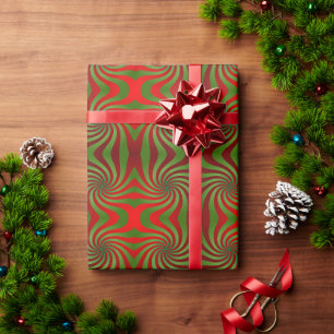 Abstract Red Green Swirl Symmetry Seamless Pattern Wrapping Paper