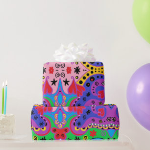 Abstract Red Hearts on Pink  Wrapping Paper