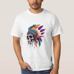 Abstract Red Indian SKull Colour Splash Design T-Shirt