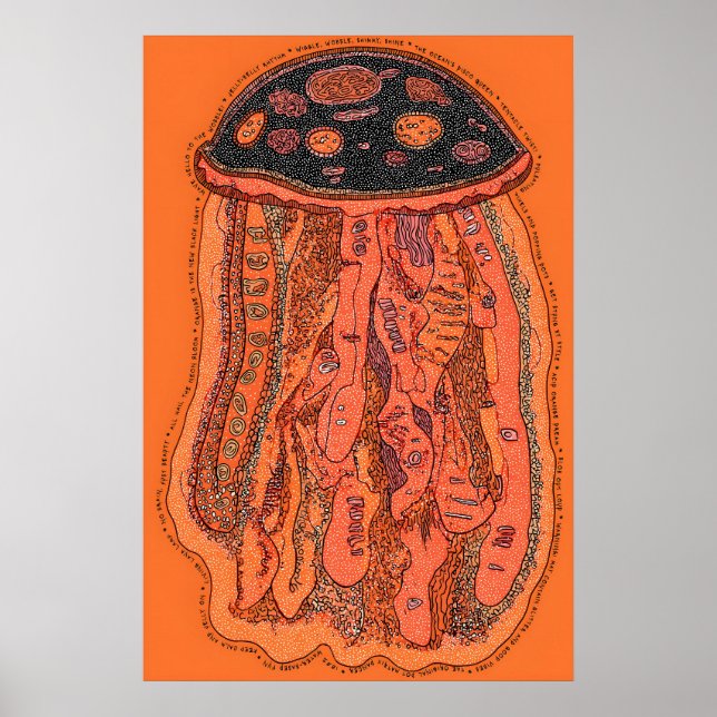Abstract Red Jellyfish Pop Art Print Dotted (Front)