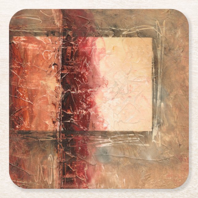 Abstract Red Landscape Square Paper Coaster (Front)