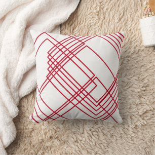 Abstract red lines and squares cushion