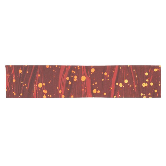 ABSTRACT RED MARBLED PAPER WITH GOLD SPLASHES SHORT TABLE RUNNER (Horizontal)