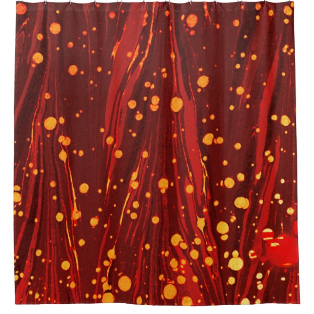 ABSTRACT RED MARBLED PAPER WITH GOLD SPLASHES SHOWER CURTAIN (Front)