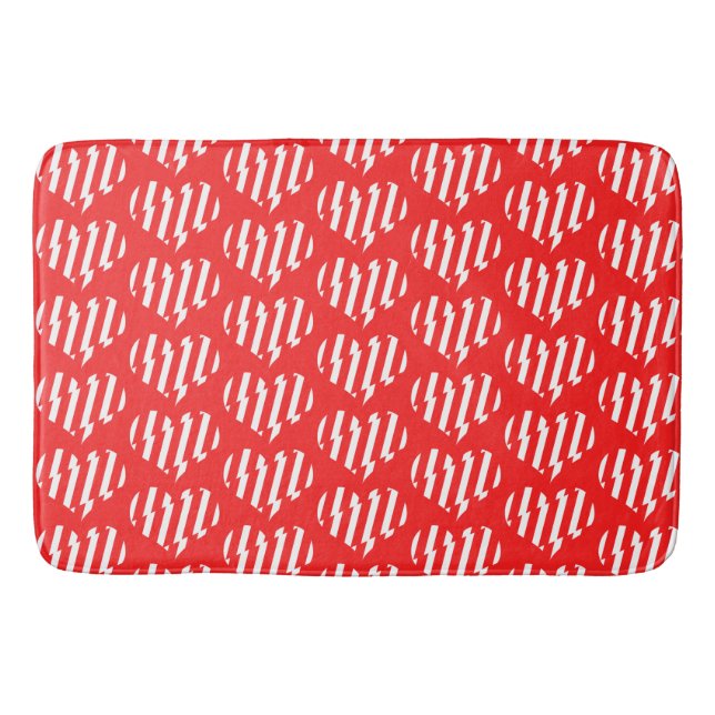 Abstract Red n White Stripes Valentine Heart Bath Mat (Front)