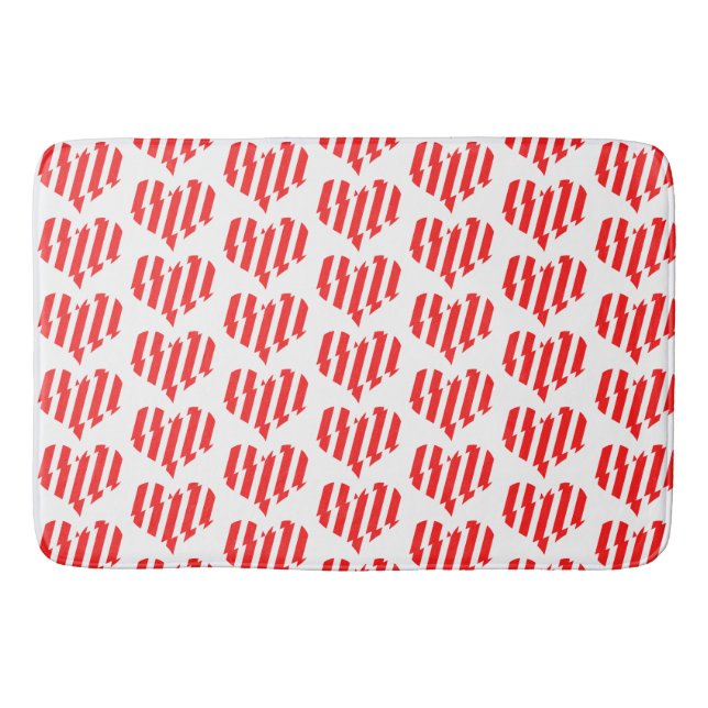 Abstract Red n White Stripes Valentine Heart Bath Mat (Front)