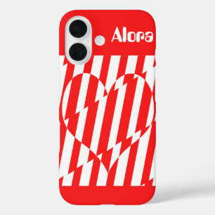 Abstract Red n White Stripes Valentine Heart iPhone 16 Case