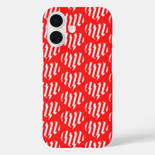 Abstract Red n White Stripes Valentine Heart iPhone 16 Case