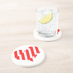 Abstract Red n White Stripes Valentine Heart Coaster