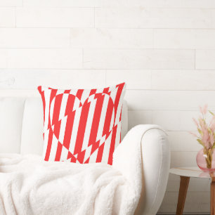 Abstract Red n White Stripes Valentine Heart Cushion