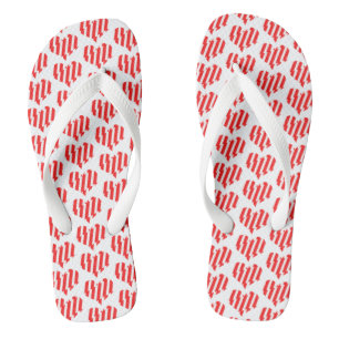 Abstract Red n White Stripes Valentine Heart Flip Flops