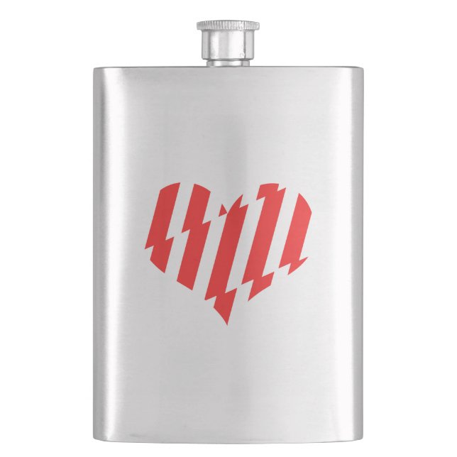 Abstract Red n White Stripes Valentine Heart  Hip Flask (Front)