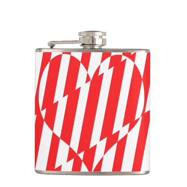 Abstract Red n White Stripes Valentine Heart Hip Flask (Front)