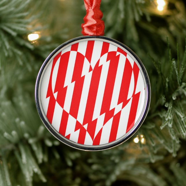 Abstract Red n White Stripes Valentine Heart Metal Tree Decoration (Tree)