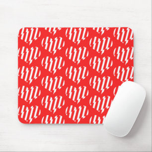 Abstract Red n White Stripes Valentine Heart Mouse Mat