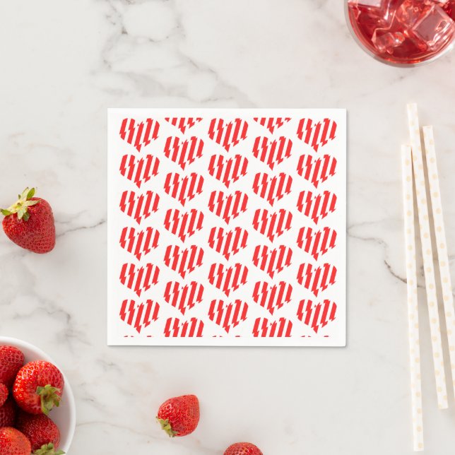 Abstract Red n White Stripes Valentine Heart Napkin (Insitu)