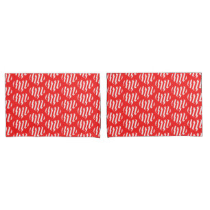 Abstract Red n White Stripes Valentine Heart Pillowcase