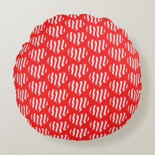Abstract Red n White Stripes Valentine Heart Round Cushion