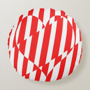 Abstract Red n White Stripes Valentine Heart Round Cushion