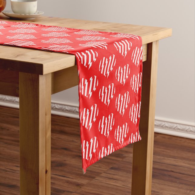 Abstract Red n White Stripes Valentine Heart Short Table Runner (In Situ)