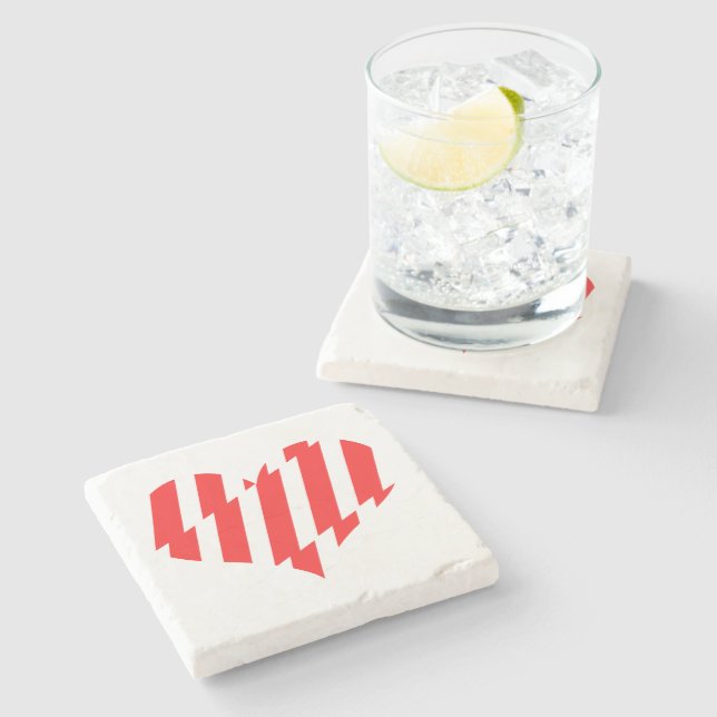 Abstract Red n White Stripes Valentine Heart Stone Coaster (Side)