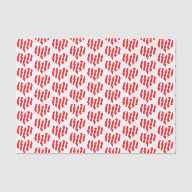 Abstract Red n White Stripes Valentine Heart Tissue Paper (Front)