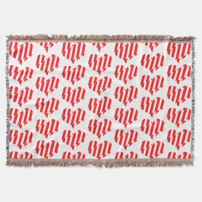 Abstract Red n White Stripes Valentine Heart Trink Throw Blanket (Front)