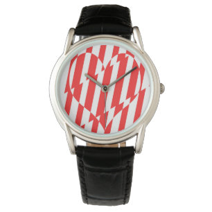Abstract Red n White Stripes Valentine Heart Watch