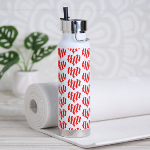 Abstract Red n White Stripes Valentine Heart Water Bottle