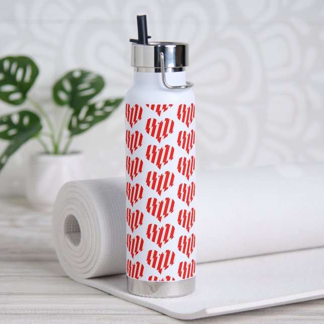 Abstract Red n White Stripes Valentine Heart Water Bottle (Yoga)