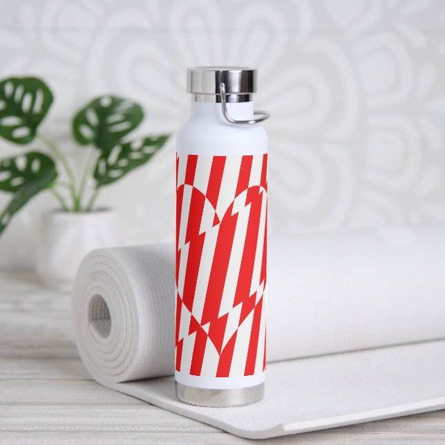Abstract Red n White Stripes Valentine Heart Water Bottle (Yoga)