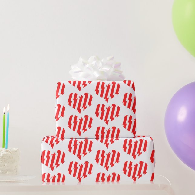 Abstract Red n White Stripes Valentine Heart Wrapping Paper (Party Gifts)